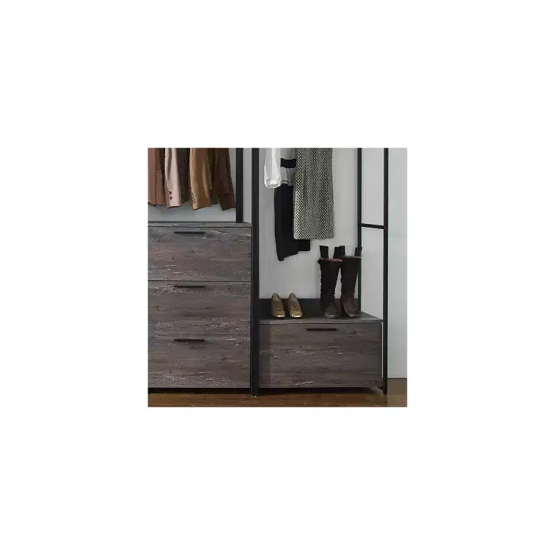 HomeStock 77.7 in.H x 143 in.W Black Wood Composite Closet System for Universal Storage with Storage Bins
