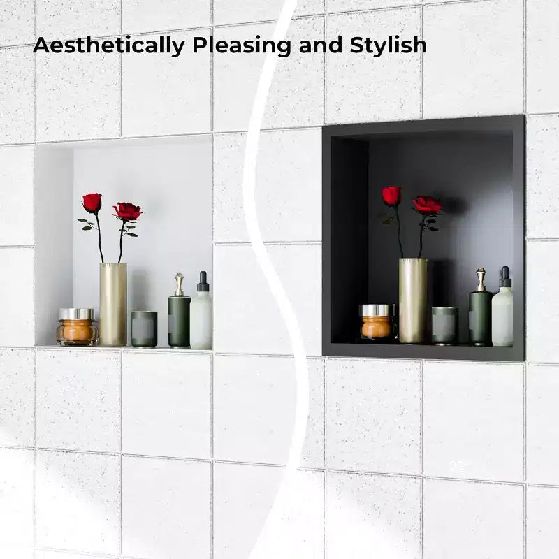 Stainless Steel Shower Niche with Recessed Rectangle Design, No-Tile Installation Required, Wall-Mounted Storage for Bathroom