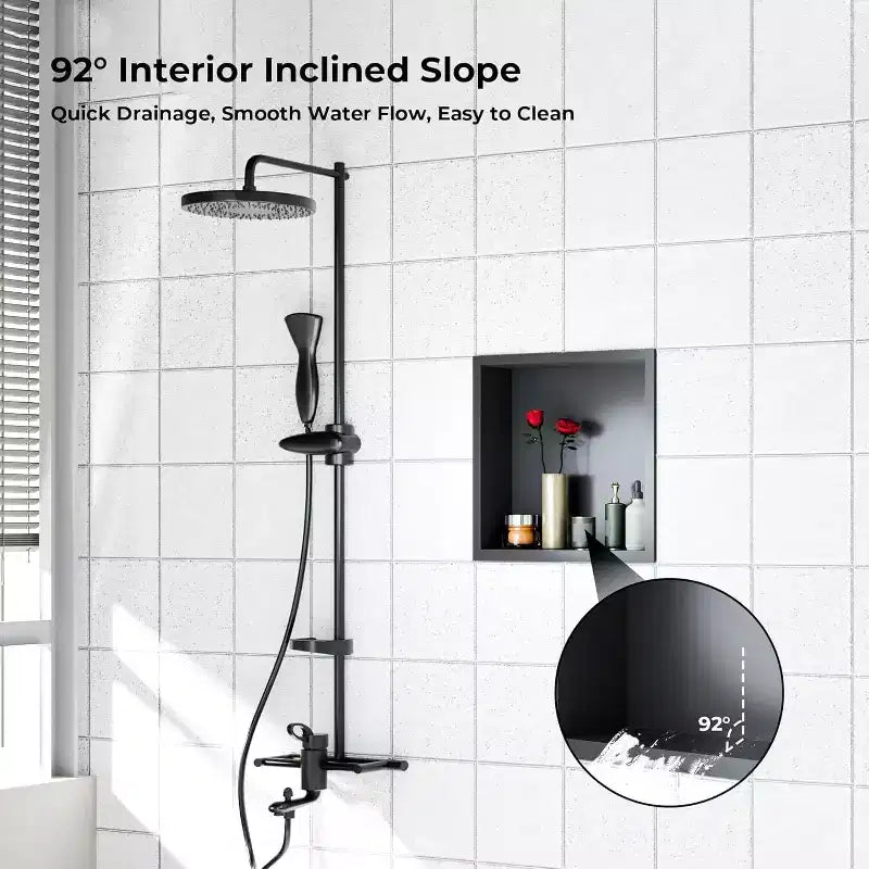 Stainless Steel Shower Niche with Recessed Rectangle Design, No-Tile Installation Required, Wall-Mounted Storage for Bathroom