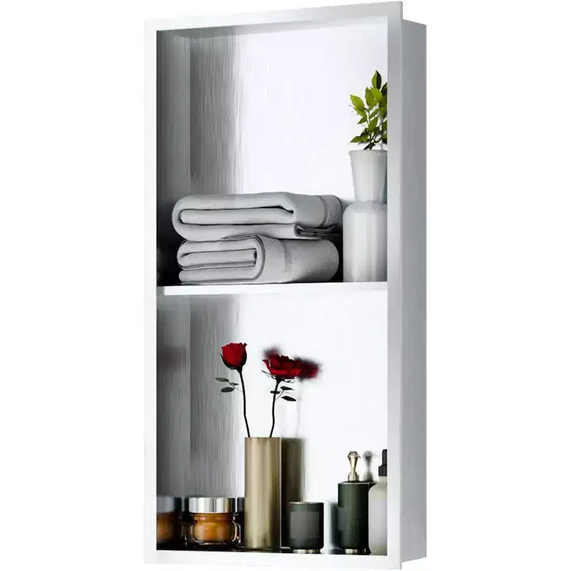 Stainless Steel Shower Niche with Recessed Rectangle Design, No-Tile Installation Required, Wall-Mounted Storage for Bathroom