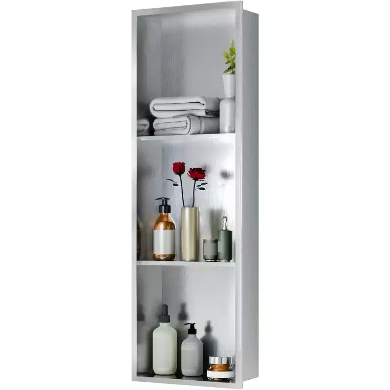 Stainless Steel Shower Niche with Recessed Rectangle Design, No-Tile Installation Required, Wall-Mounted Storage for Bathroom