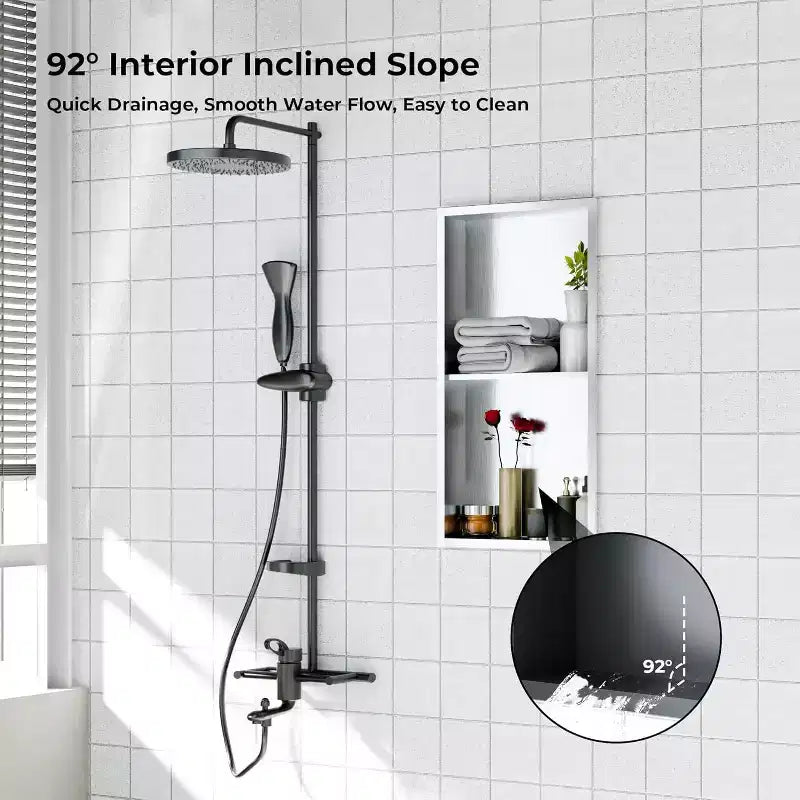 Stainless Steel Shower Niche with Recessed Rectangle Design, No-Tile Installation Required, Wall-Mounted Storage for Bathroom