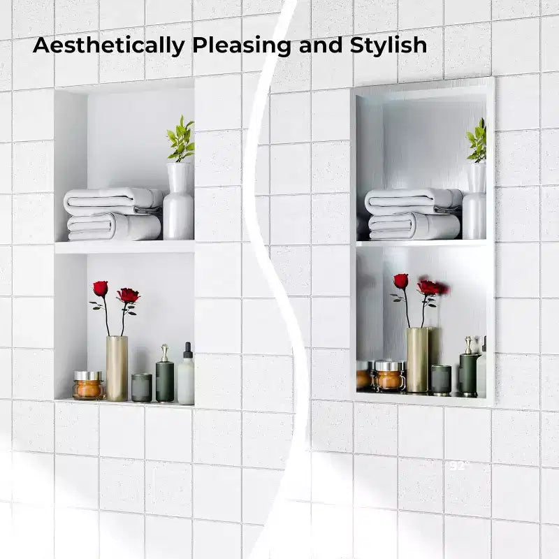 Stainless Steel Shower Niche with Recessed Rectangle Design, No-Tile Installation Required, Wall-Mounted Storage for Bathroom