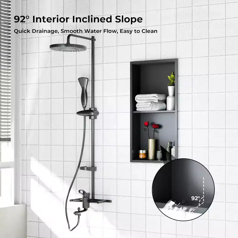 Stainless Steel Shower Niche with Recessed Rectangle Design, No-Tile Installation Required, Wall-Mounted Storage for Bathroom