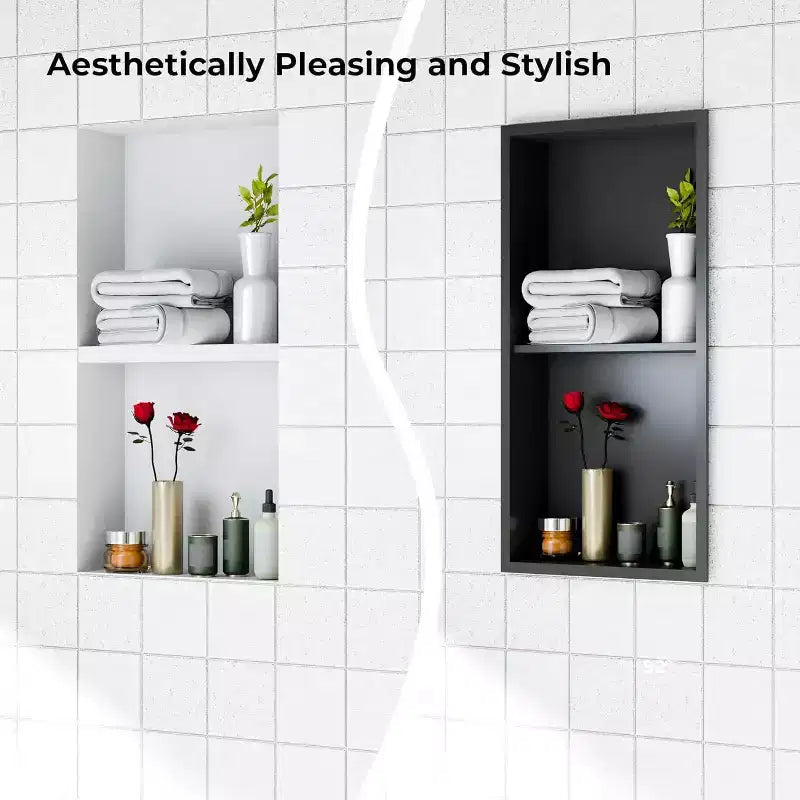 Stainless Steel Shower Niche with Recessed Rectangle Design, No-Tile Installation Required, Wall-Mounted Storage for Bathroom