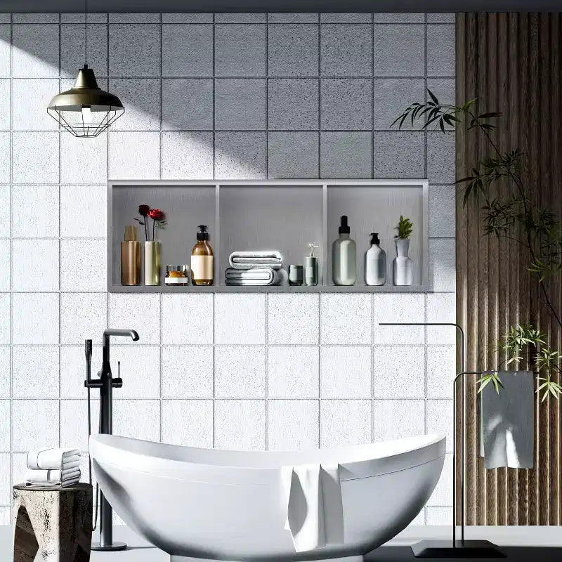 Stainless Steel Shower Niche with Recessed Rectangle Design, No-Tile Installation Required, Wall-Mounted Storage for Bathroom
