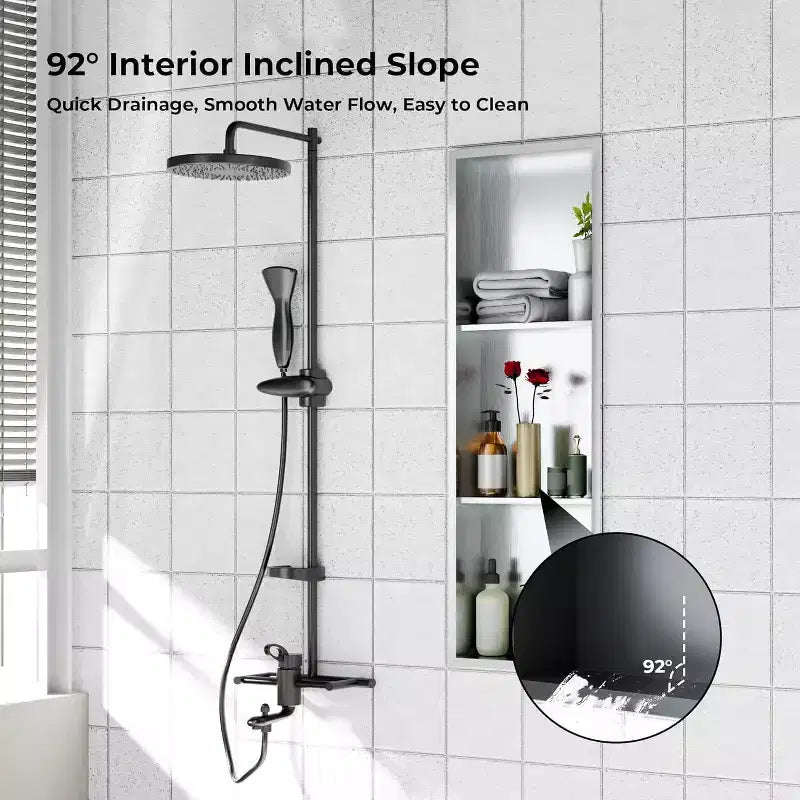Stainless Steel Shower Niche with Recessed Rectangle Design, No-Tile Installation Required, Wall-Mounted Storage for Bathroom