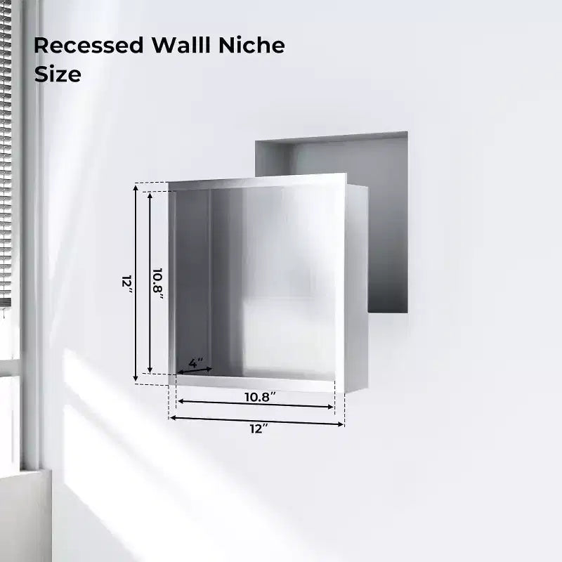 Stainless Steel Shower Niche with Recessed Rectangle Design, No-Tile Installation Required, Wall-Mounted Storage for Bathroom
