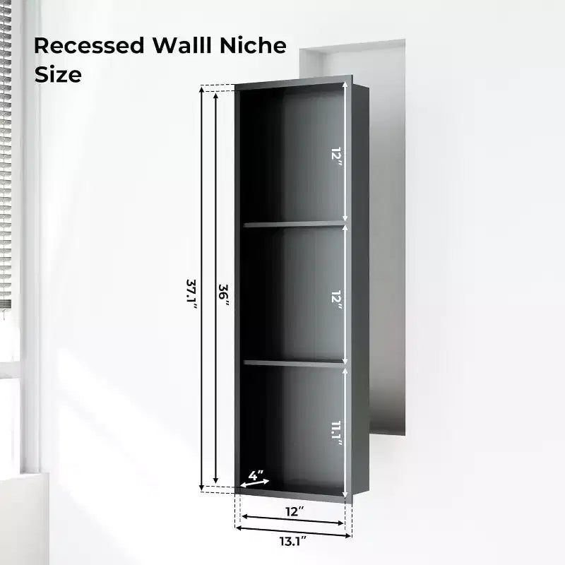 Stainless Steel Shower Niche with Recessed Rectangle Design, No-Tile Installation Required, Wall-Mounted Storage for Bathroom