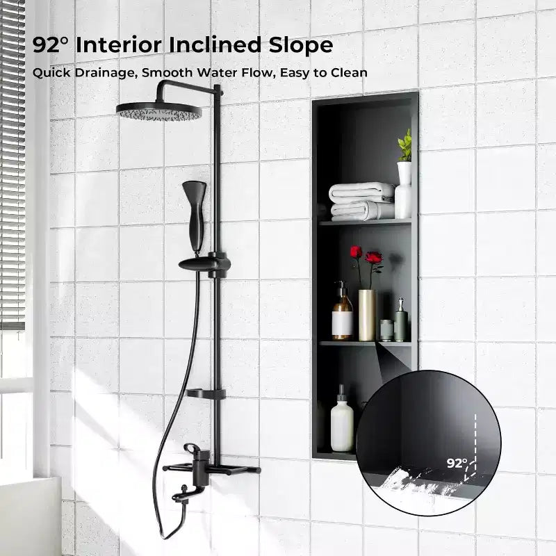 Stainless Steel Shower Niche with Recessed Rectangle Design, No-Tile Installation Required, Wall-Mounted Storage for Bathroom