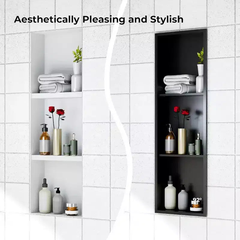 Stainless Steel Shower Niche with Recessed Rectangle Design, No-Tile Installation Required, Wall-Mounted Storage for Bathroom