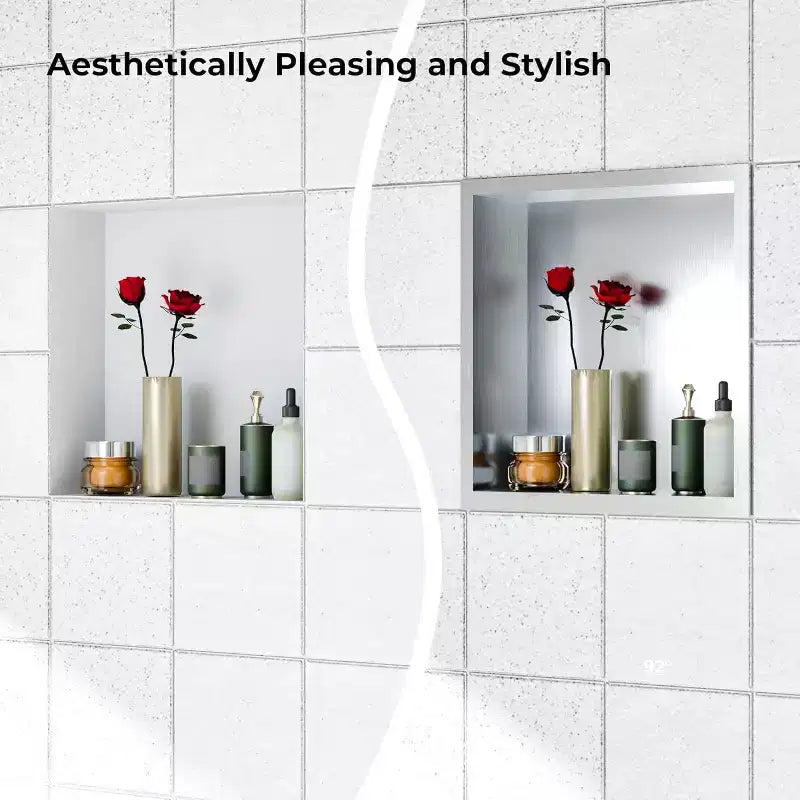 Stainless Steel Shower Niche with Recessed Rectangle Design, No-Tile Installation Required, Wall-Mounted Storage for Bathroom