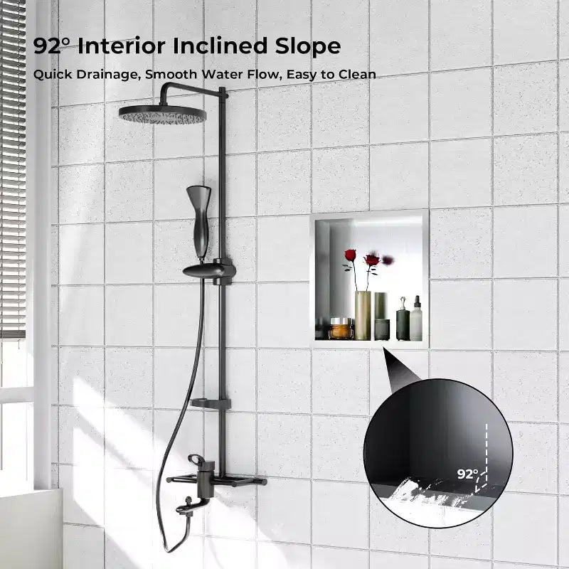 Stainless Steel Shower Niche with Recessed Rectangle Design, No-Tile Installation Required, Wall-Mounted Storage for Bathroom