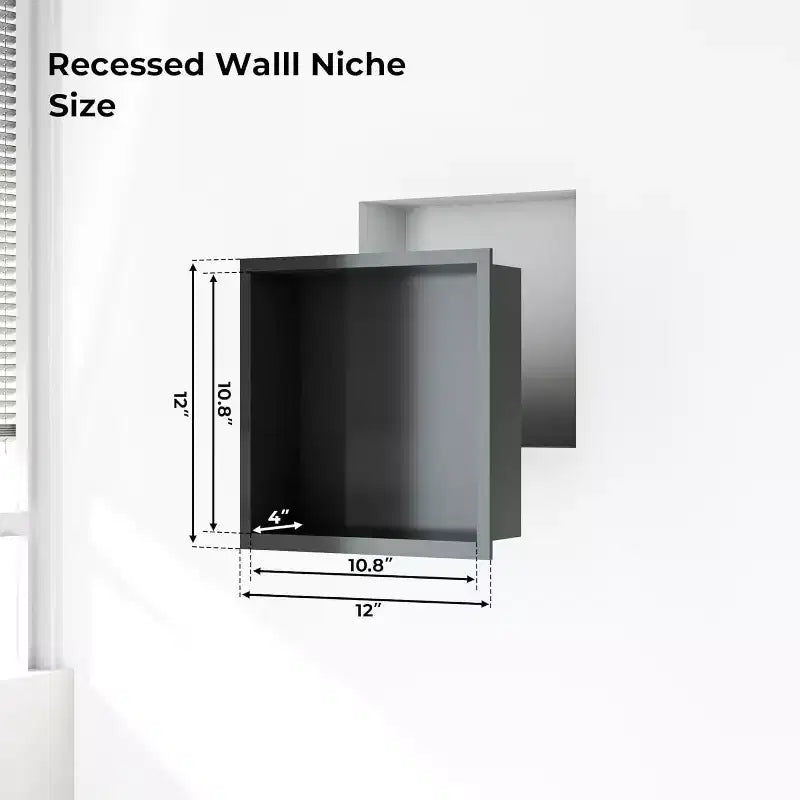 Stainless Steel Shower Niche with Recessed Rectangle Design, No-Tile Installation Required, Wall-Mounted Storage for Bathroom