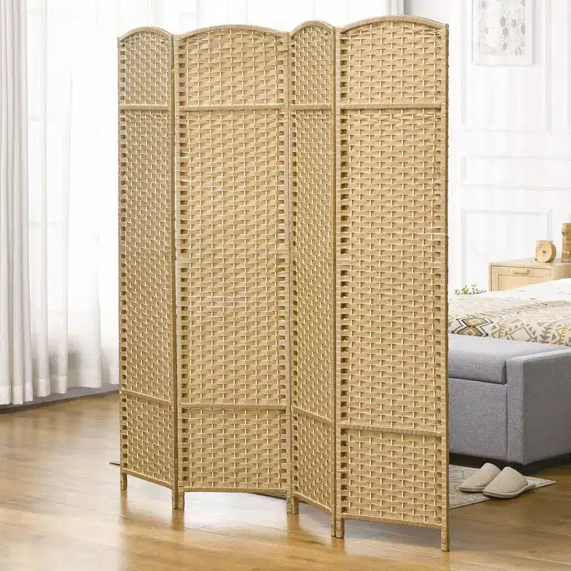 MAYEERTY 4 Panel Folding Privacy Screen 5.6'Tall Freestanding Wall Partition for Home Office Natural Wood