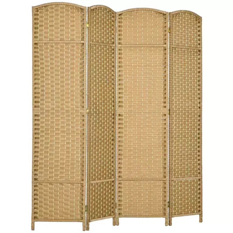 MAYEERTY 4 Panel Folding Privacy Screen 5.6'Tall Freestanding Wall Partition for Home Office Natural Wood