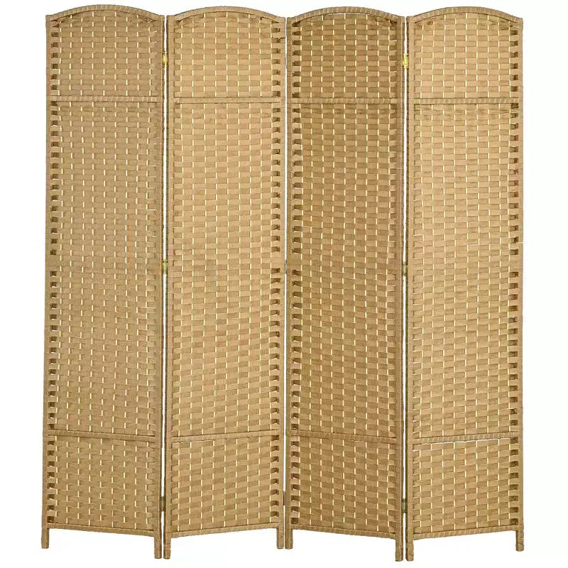 MAYEERTY 4 Panel Folding Privacy Screen 5.6'Tall Freestanding Wall Partition for Home Office Natural Wood