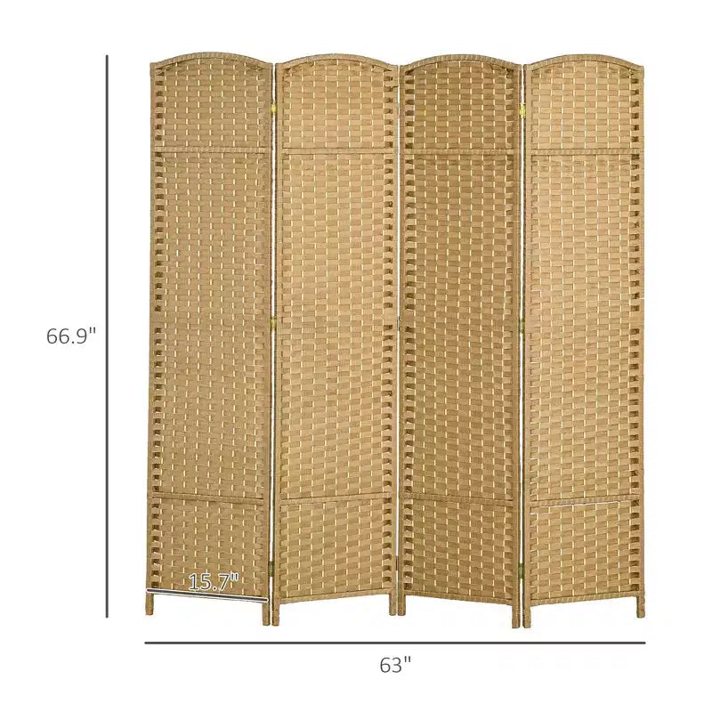 MAYEERTY 4 Panel Folding Privacy Screen 5.6'Tall Freestanding Wall Partition for Home Office Natural Wood