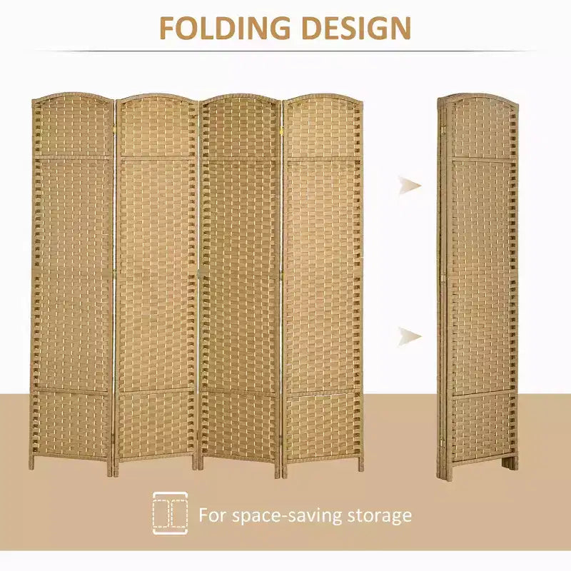 MAYEERTY 4 Panel Folding Privacy Screen 5.6'Tall Freestanding Wall Partition for Home Office Natural Wood