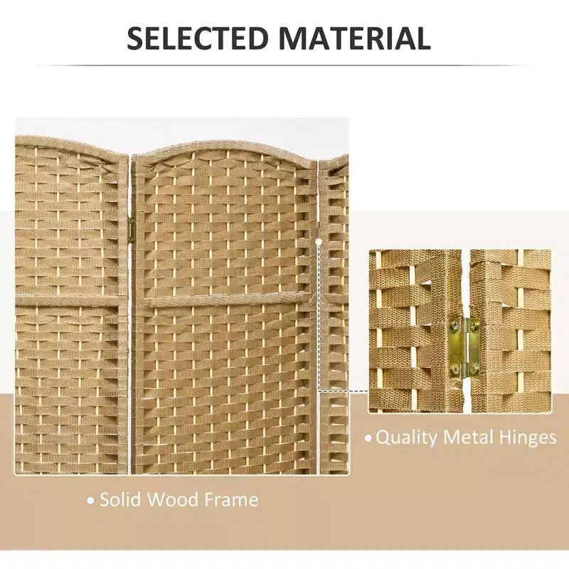 MAYEERTY 4 Panel Folding Privacy Screen 5.6'Tall Freestanding Wall Partition for Home Office Natural Wood