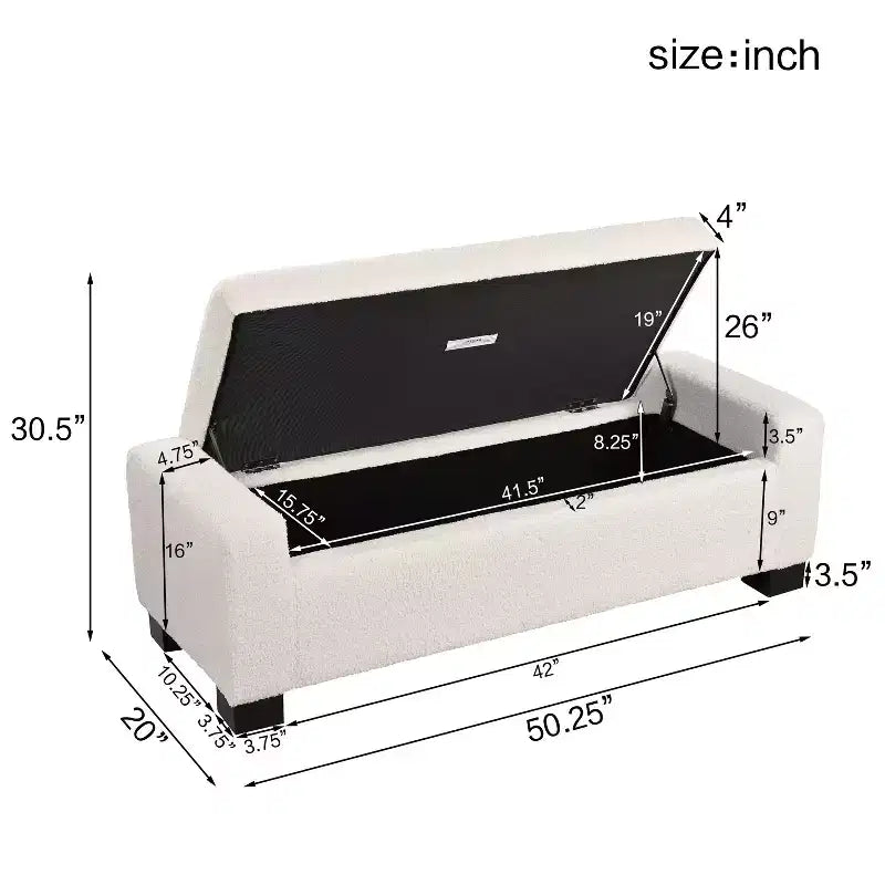 TUYOHW 50 Ottoman Bench in Textured Fabric, Rectangular Design with Hinged Lid for Seating and Hidden Storage