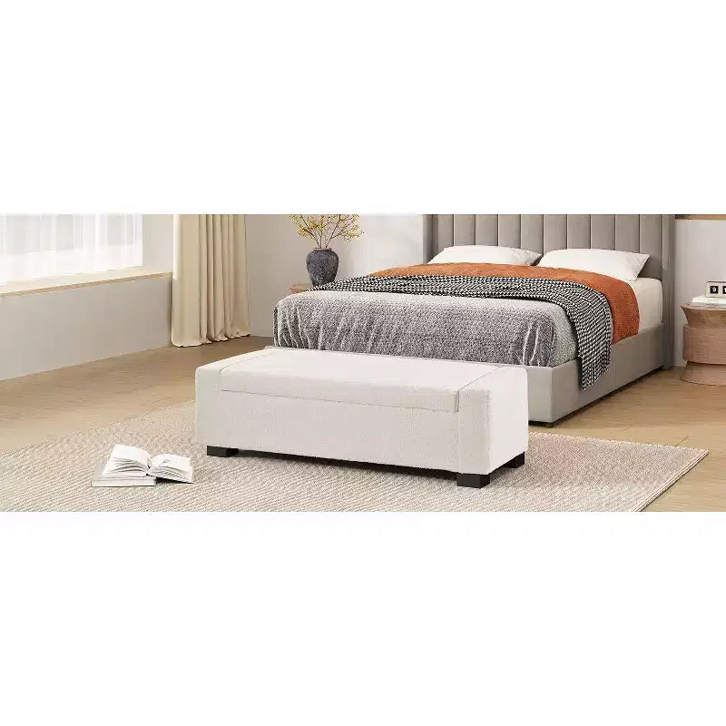 TUYOHW 50 Ottoman Bench in Textured Fabric, Rectangular Design with Hinged Lid for Seating and Hidden Storage