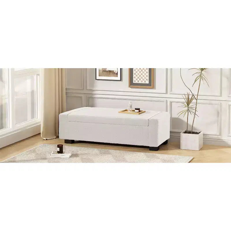 TUYOHW 50 Ottoman Bench in Textured Fabric, Rectangular Design with Hinged Lid for Seating and Hidden Storage