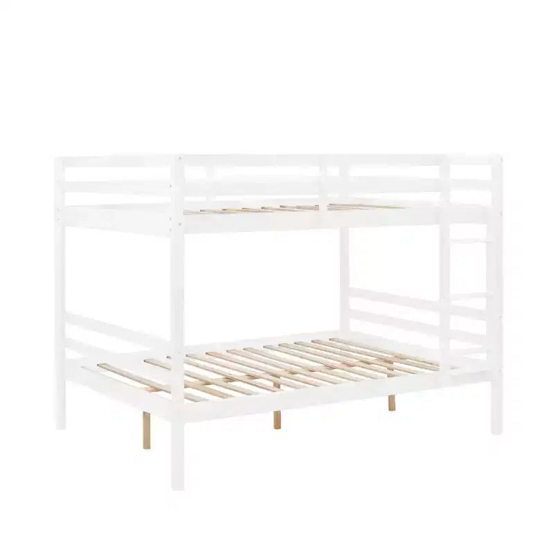 Full over Full Bunk Bed with Ladder  Wooden Frame with High Guardrails for Kids  No Box Spring Needed  Sturdy and Space-Saving  White