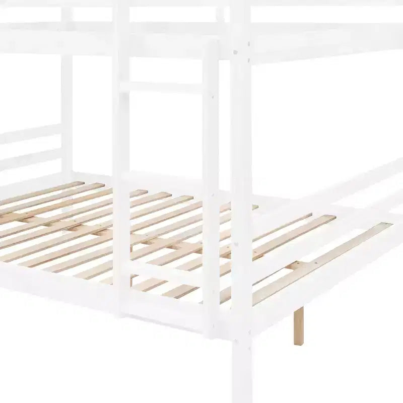 Full over Full Bunk Bed with Ladder  Wooden Frame with High Guardrails for Kids  No Box Spring Needed  Sturdy and Space-Saving  White