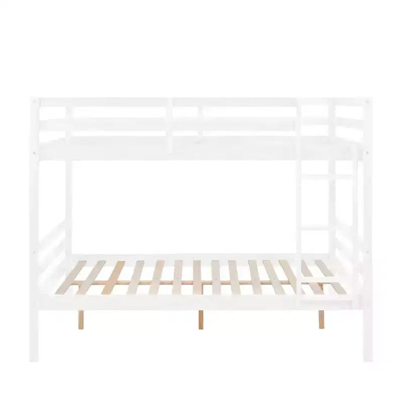 Full over Full Bunk Bed with Ladder  Wooden Frame with High Guardrails for Kids  No Box Spring Needed  Sturdy and Space-Saving  White