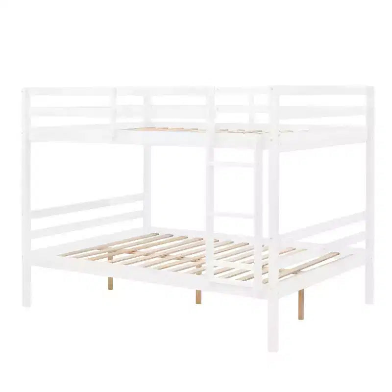 Full over Full Bunk Bed with Ladder  Wooden Frame with High Guardrails for Kids  No Box Spring Needed  Sturdy and Space-Saving  White
