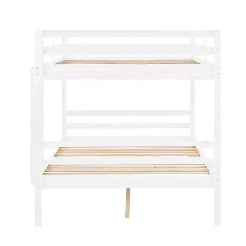 Full over Full Bunk Bed with Ladder  Wooden Frame with High Guardrails for Kids  No Box Spring Needed  Sturdy and Space-Saving  White