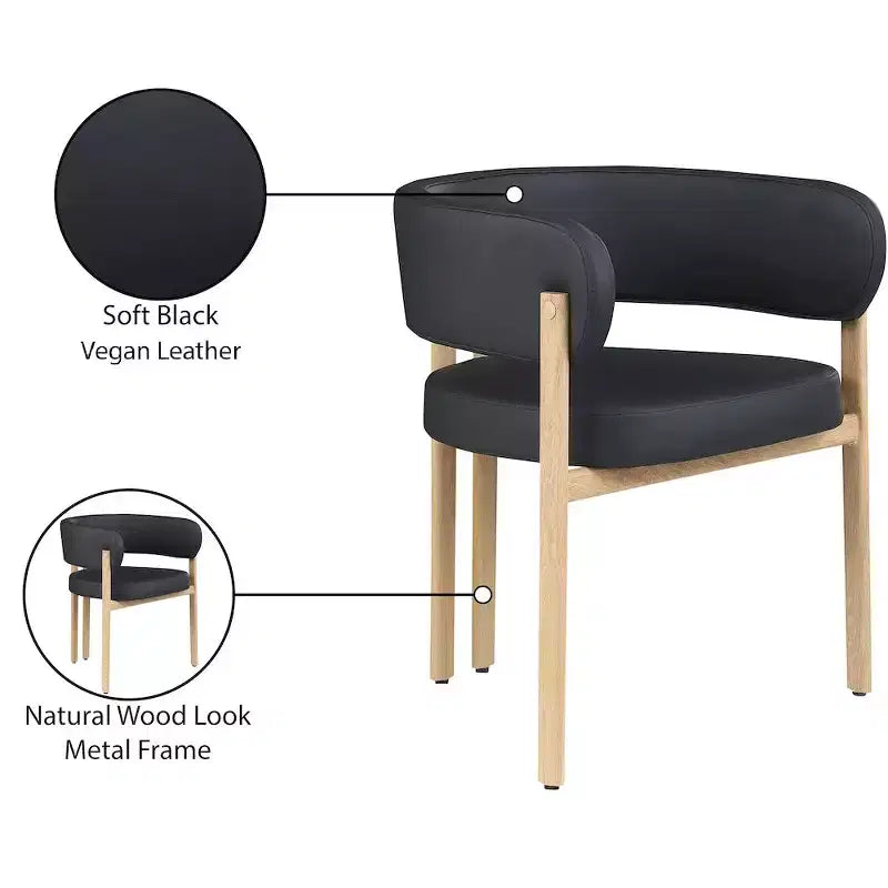 Meridian Furniture,Gideon Black Vegan Leather Dining Chair, Set of 2