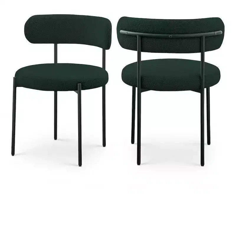 Meridian Furniture,Beacon Green Boucle Fabric Dining Chair, Set of 2