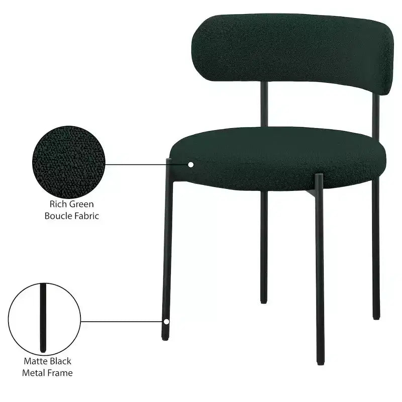 Meridian Furniture,Beacon Green Boucle Fabric Dining Chair, Set of 2