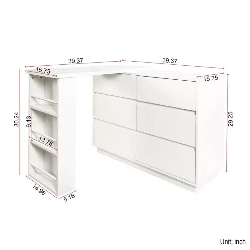 GDFStudio Adela Modern Wood L-Shaped Corner Office Desk with Drawers