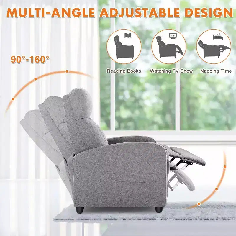Bestier Massage Recliner Chair for Adults, Adjustable Home Theater Seating with Lumbar Support for Living Room, Modern Leather Fabric Reclining Sofa