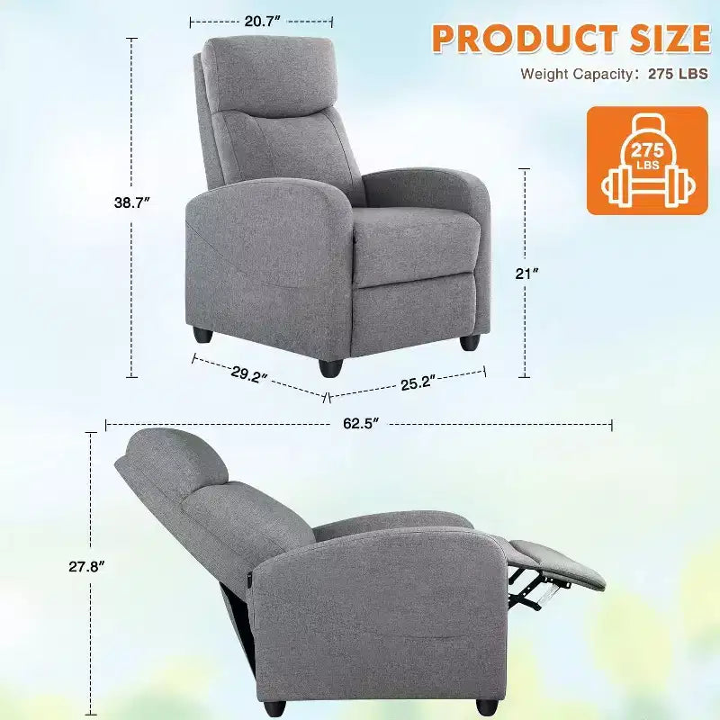 Bestier Massage Recliner Chair for Adults, Adjustable Home Theater Seating with Lumbar Support for Living Room, Modern Leather Fabric Reclining Sofa