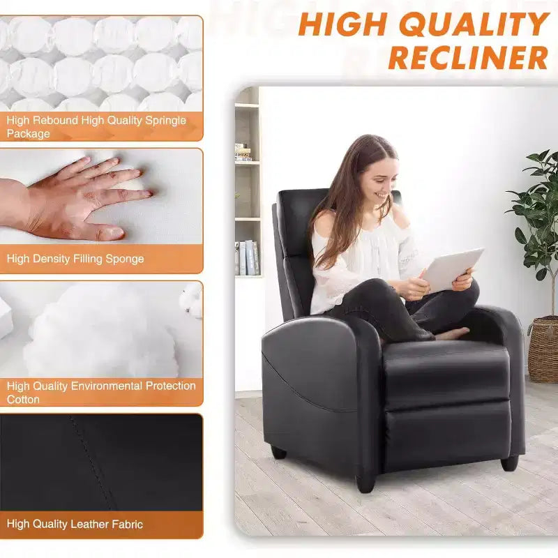 Bestier Massage Recliner Chair for Adults, Adjustable Home Theater Seating with Lumbar Support for Living Room, Modern Leather Fabric Reclining Sofa