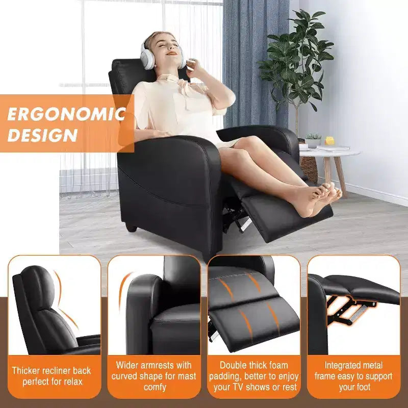 Bestier Massage Recliner Chair for Adults, Adjustable Home Theater Seating with Lumbar Support for Living Room, Modern Leather Fabric Reclining Sofa