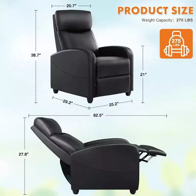 Bestier Massage Recliner Chair for Adults, Adjustable Home Theater Seating with Lumbar Support for Living Room, Modern Leather Fabric Reclining Sofa
