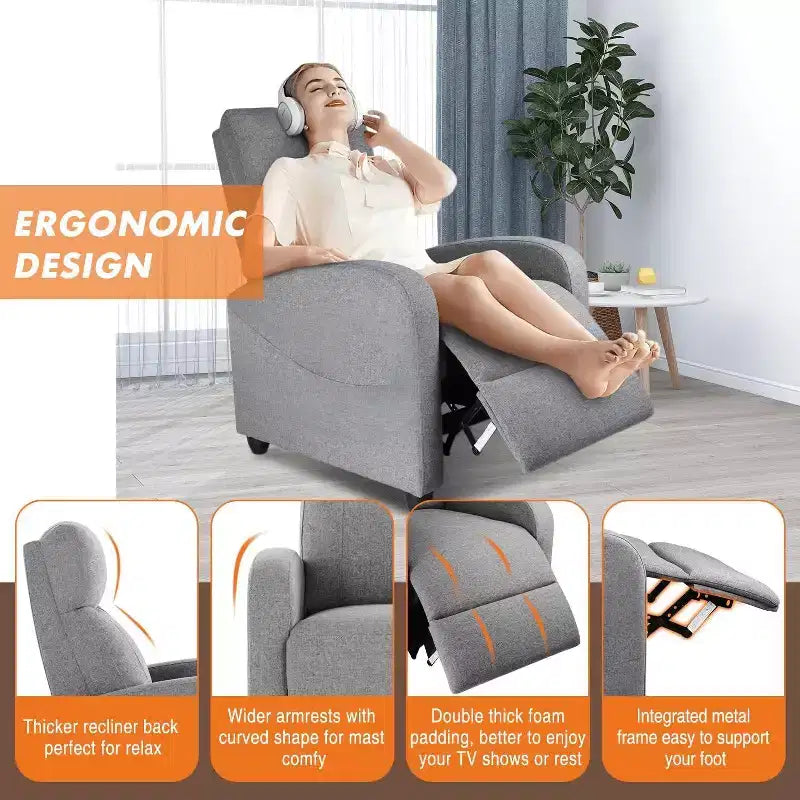 Bestier Massage Recliner Chair for Adults, Adjustable Home Theater Seating with Lumbar Support for Living Room, Modern Leather Fabric Reclining Sofa