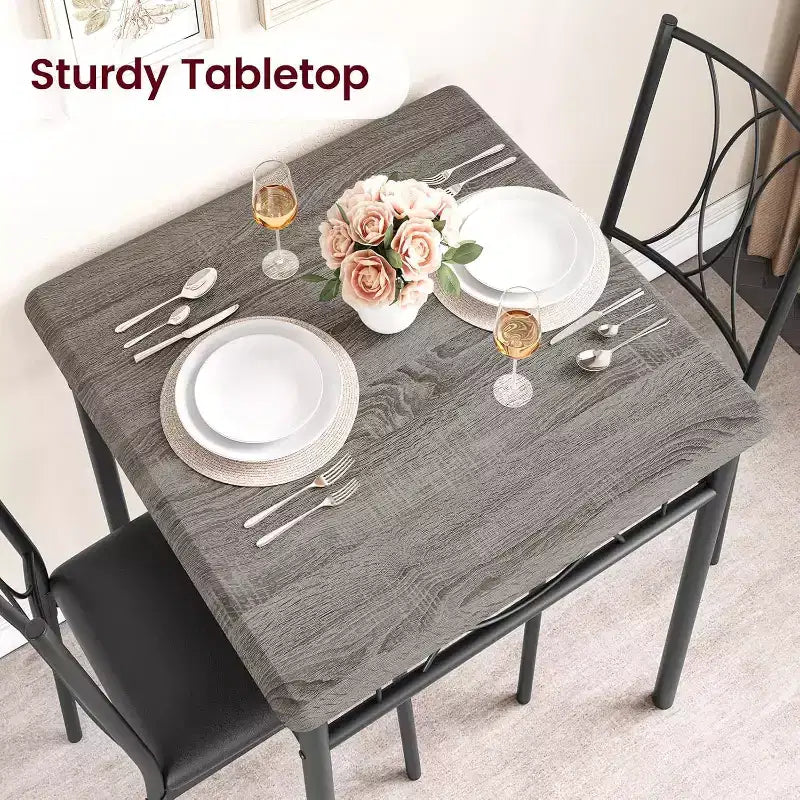 Acekool Square Dining Table Set for 2, 3-Piece Space Saving Kitchen Table and Upholstered Chairs, Small Apartment