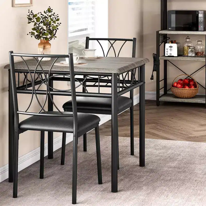 Acekool Square Dining Table Set for 2, 3-Piece Space Saving Kitchen Table and Upholstered Chairs, Small Apartment