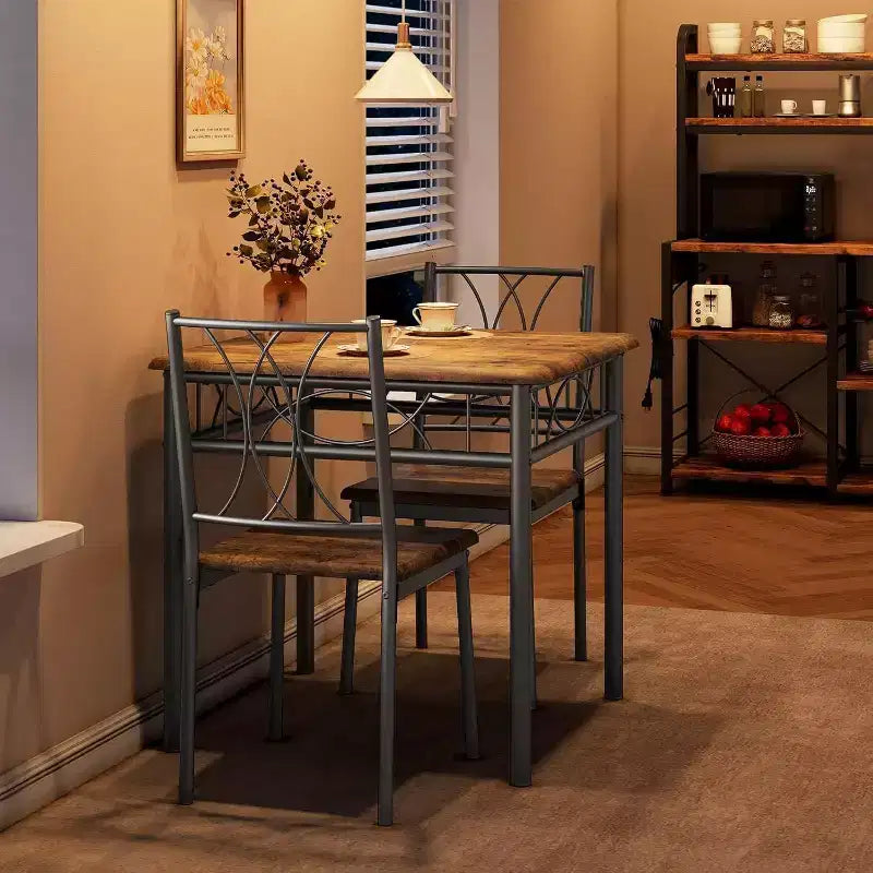 Acekool Square Dining Table Set for 2, 3-Piece Space Saving Kitchen Table and Upholstered Chairs, Small Apartment