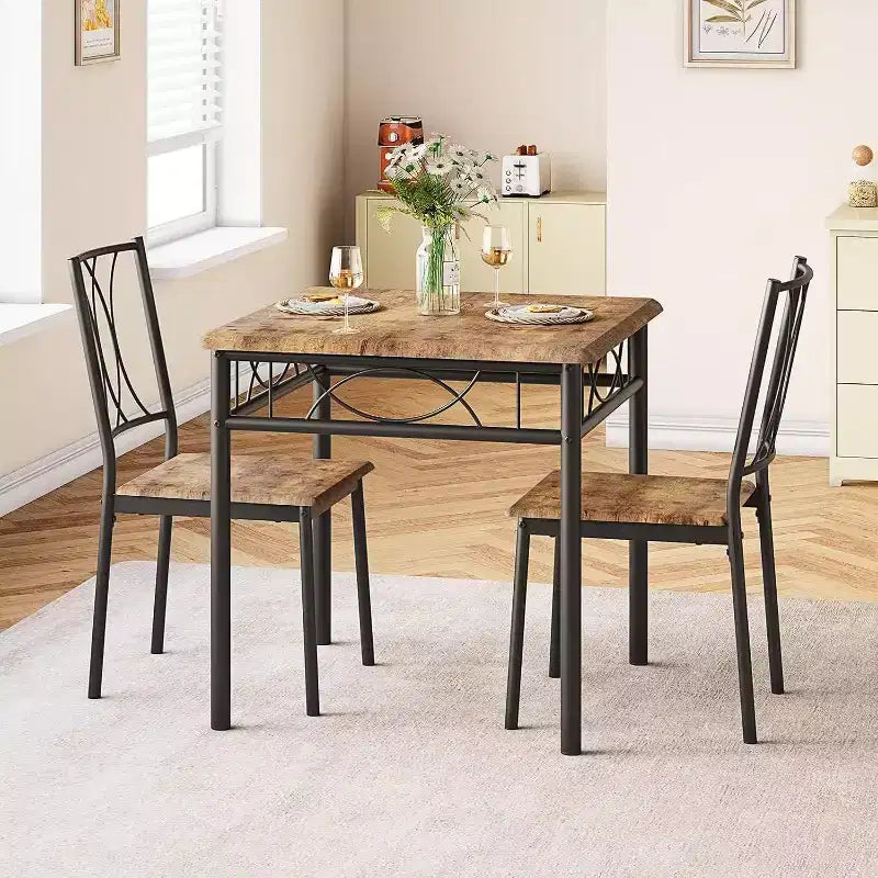 Acekool Square Dining Table Set for 2, 3-Piece Space Saving Kitchen Table and Upholstered Chairs, Small Apartment