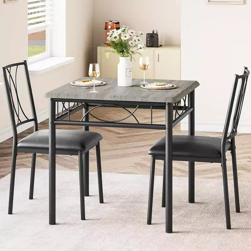 Acekool Square Dining Table Set for 2, 3-Piece Space Saving Kitchen Table and Upholstered Chairs, Small Apartment