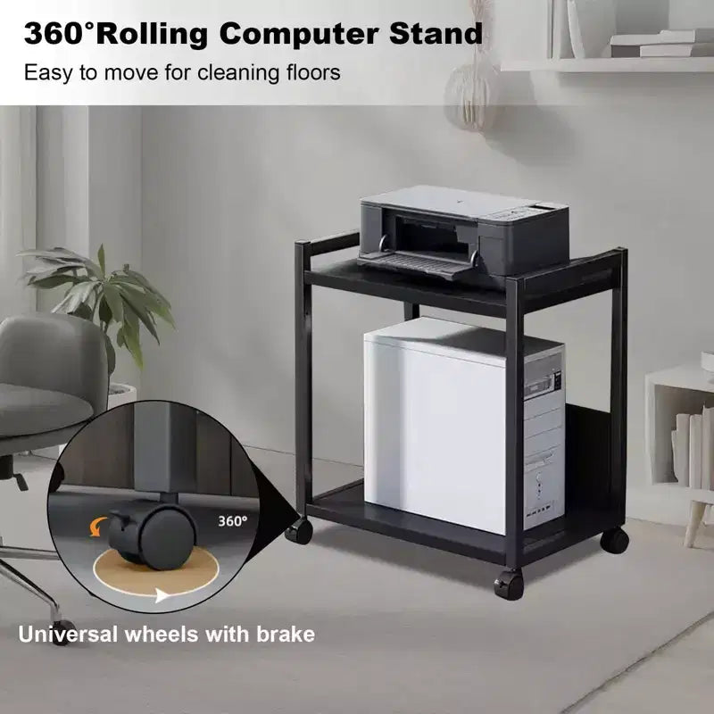 3 Tier PC Tower Stand, Height Adjustable Computer Tower Floor Stand with Wheels, Metal Computer Cart CPU Holder for Office Home Classroom