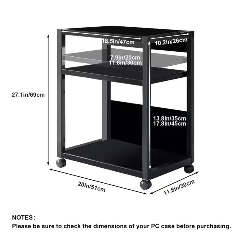 3 Tier PC Tower Stand, Height Adjustable Computer Tower Floor Stand with Wheels, Metal Computer Cart CPU Holder for Office Home Classroom