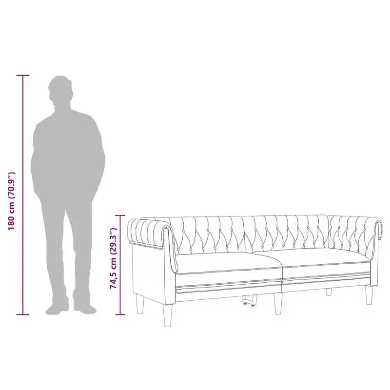 vidaXL Chesterfield Sofa 3-Seater - Dark Gray Fabric Couch/Settee with Sturdy Wood Frame for Living Room/Lounge/Office